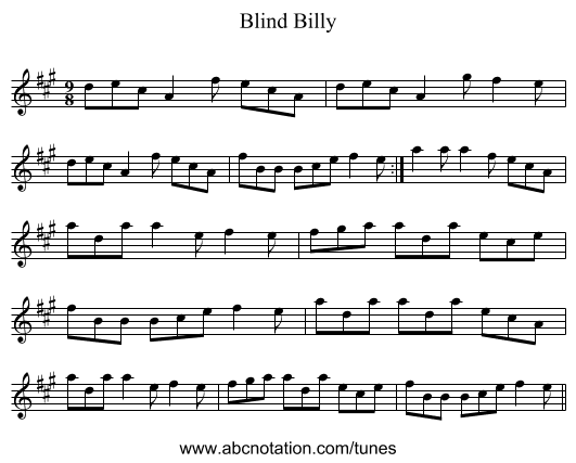 Blind Billy - staff notation