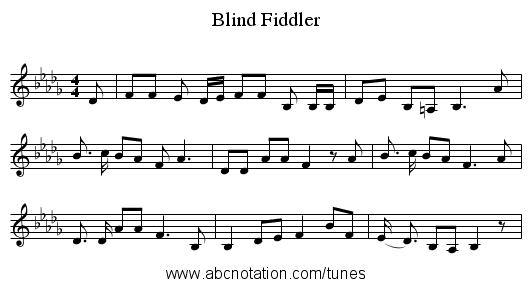 Blind Fiddler - staff notation