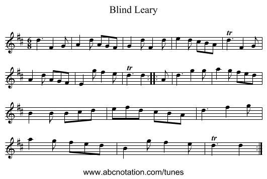 Blind Leary - staff notation
