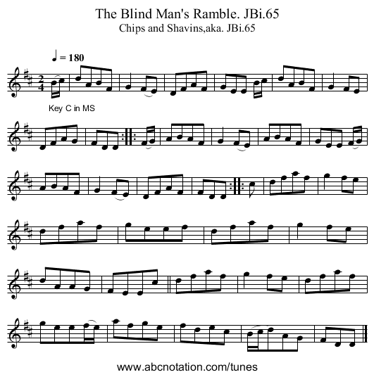 Blind Man's Ramble. JBi.65, The - staff notation