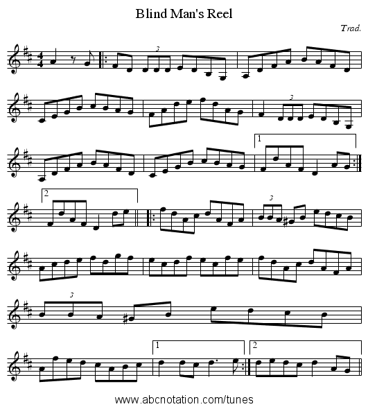 Blind Man's Reel - staff notation