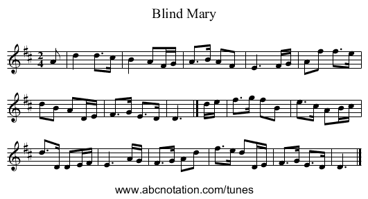 Blind Mary - staff notation