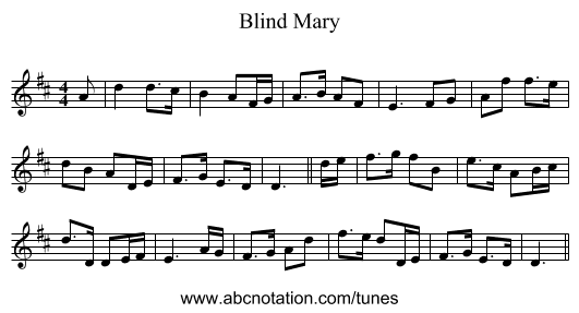 Blind Mary - staff notation