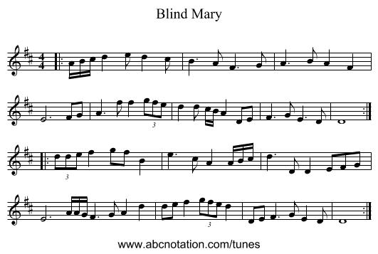 Blind Mary - staff notation