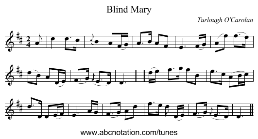 Blind Mary - staff notation
