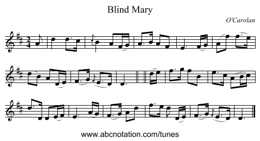 Blind Mary - staff notation