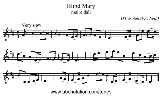 Blind Mary - staff notation