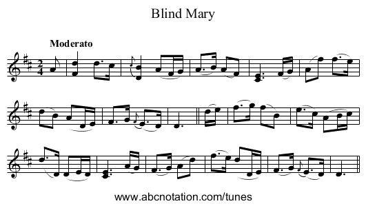 Blind Mary - staff notation