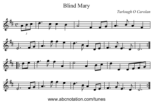 Blind Mary - staff notation