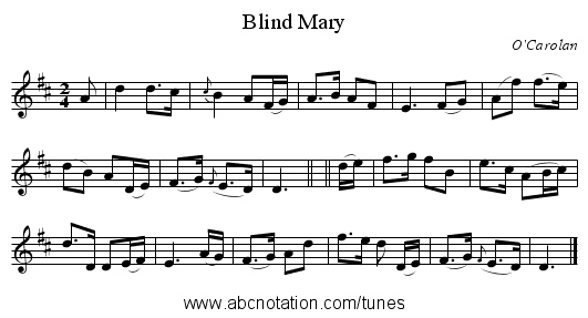Blind Mary - staff notation