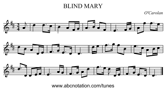 BLIND MARY - staff notation