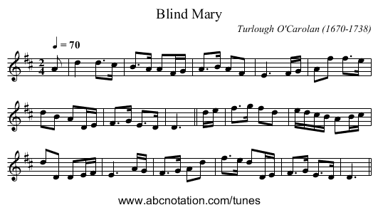 Blind Mary - staff notation