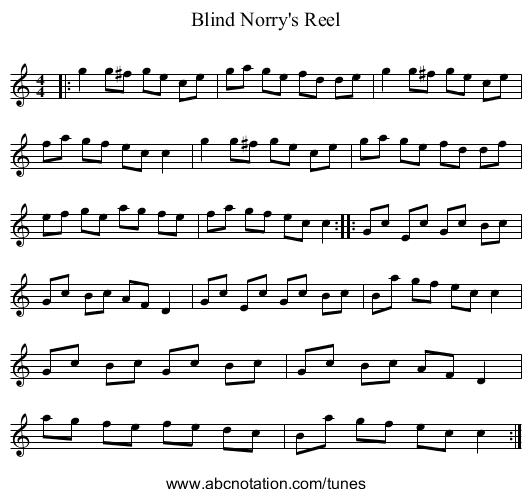 Blind Norry's Reel - staff notation