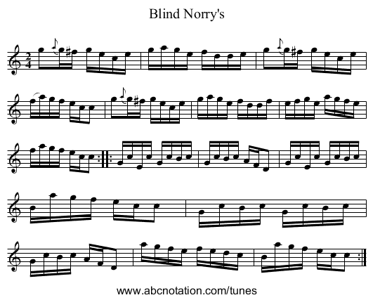 Blind Norry's - staff notation