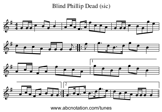 Blind Phillip Dead (sic) - staff notation