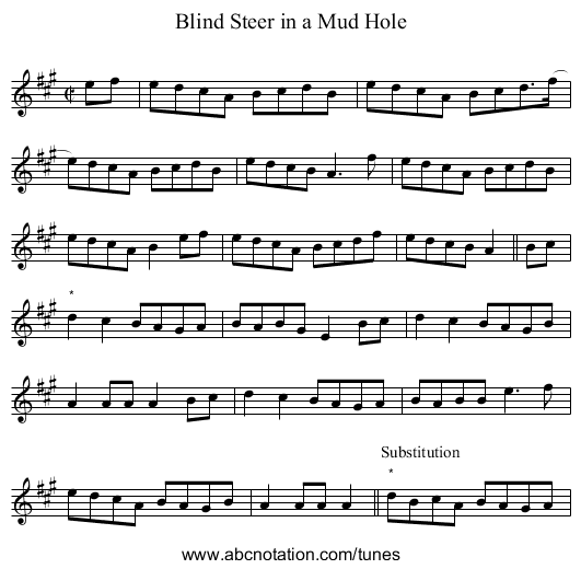 Blind Steer in a Mud Hole - staff notation