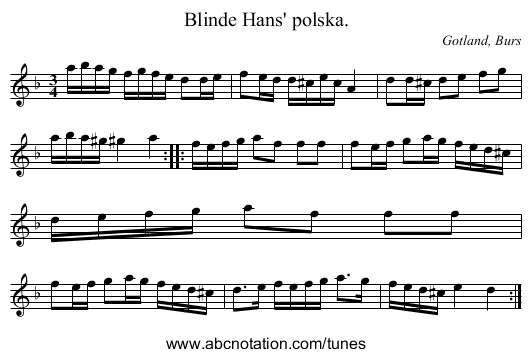 Blinde Hans' polska. - staff notation