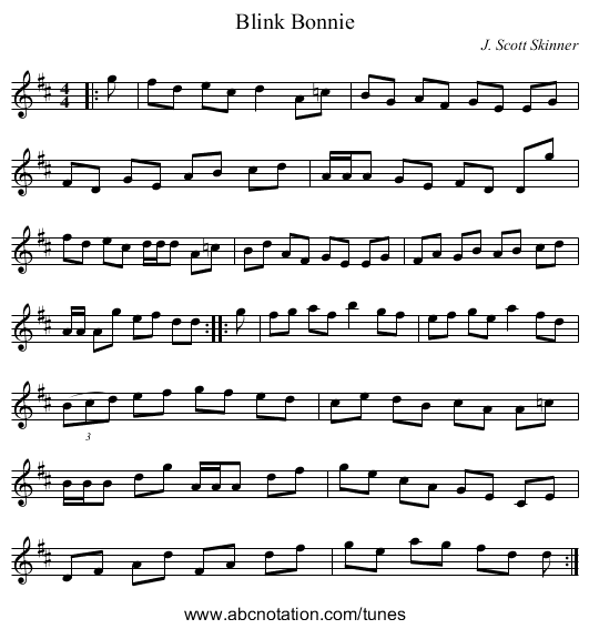 Blink Bonnie - staff notation