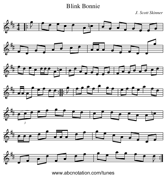 Blink Bonnie - staff notation