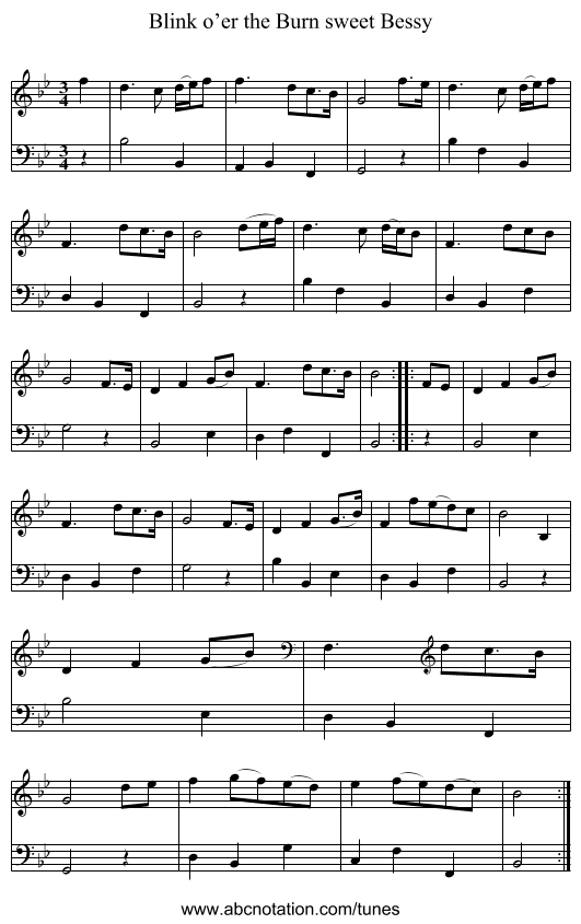 Blink o’er the Burn sweet Bessy - staff notation