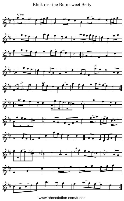 Blink o'er the Burn sweet Betty - staff notation