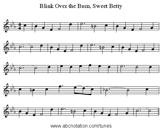 Blink Over the Burn, Sweet Betty - staff notation