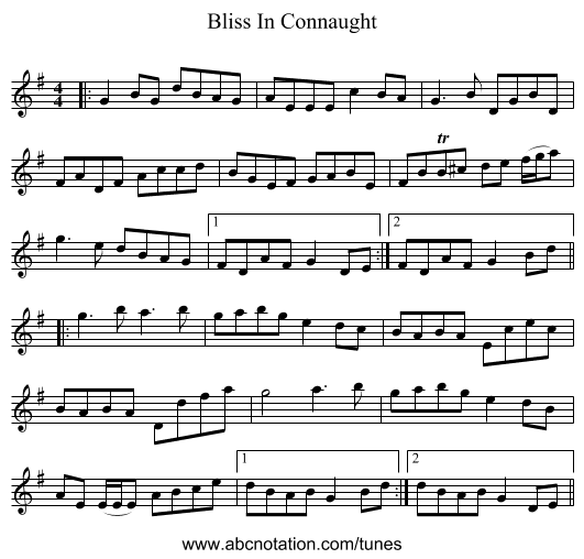 Bliss In Connaught - staff notation