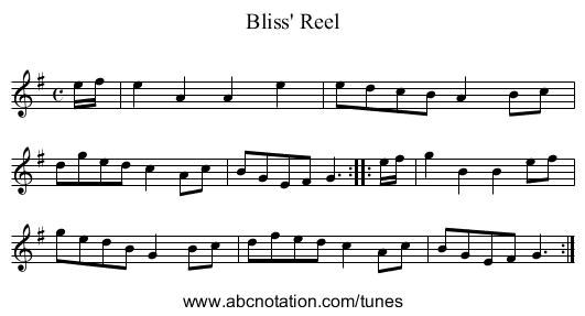 Bliss' Reel - staff notation