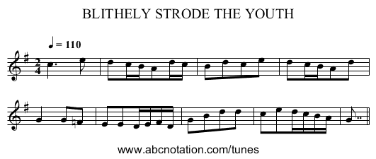 BLITHELY STRODE THE YOUTH - staff notation