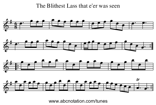 Blithest Lass that e'er was seen, The - staff notation