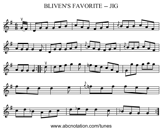 BLIVEN'S FAVORITE -- JIG - staff notation