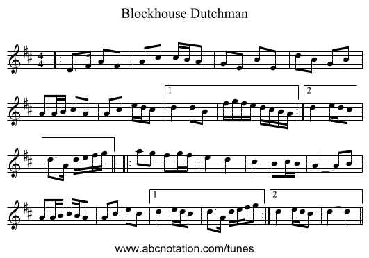 Blockhouse Dutchman - staff notation