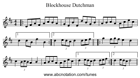 Blockhouse Dutchman - staff notation
