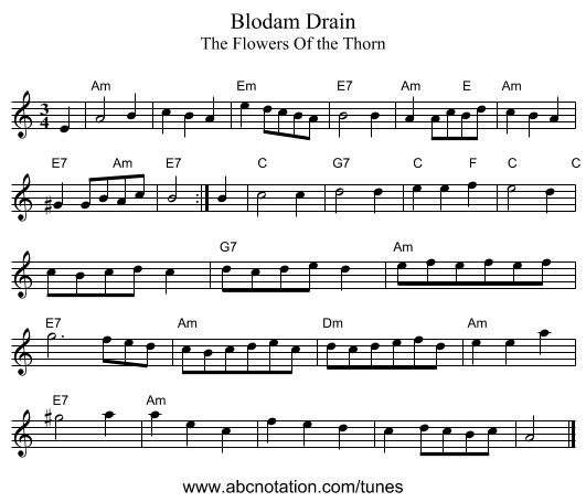 Blodam Drain - staff notation