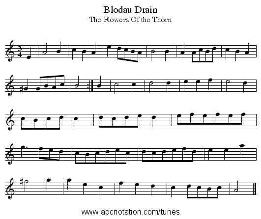 Blodau Drain - staff notation