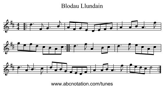 Blodau Llundain - staff notation