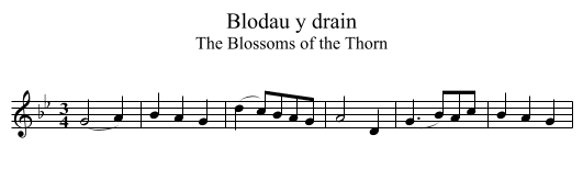 Blodau y drain - staff notation