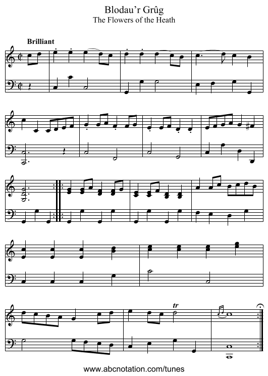 Blodau’r Grûg - staff notation