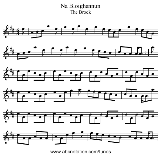 Bloighannun, Na - staff notation