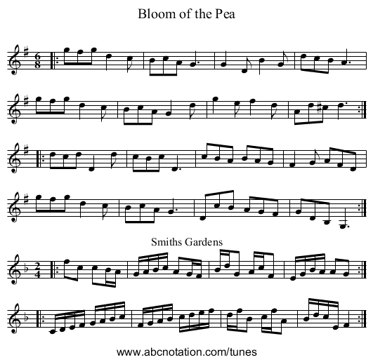 Bloom of the Pea - staff notation