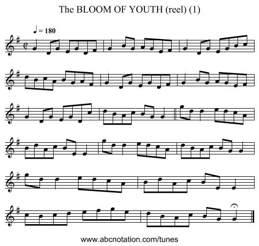 BLOOM OF YOUTH (reel) (1), The - staff notation
