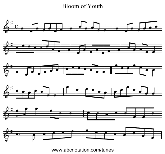 Bloom of Youth - staff notation