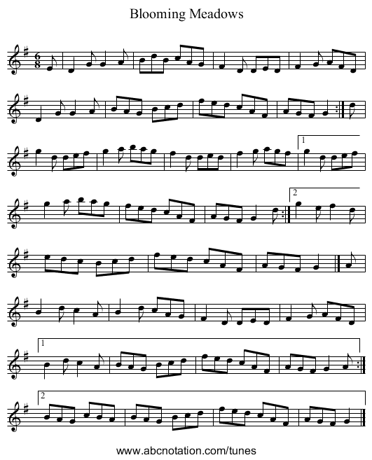 Blooming Meadows - staff notation