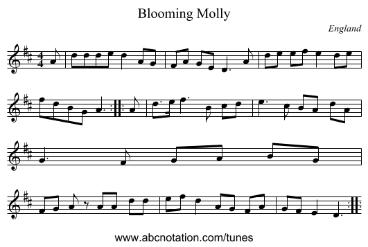 Blooming Molly - staff notation