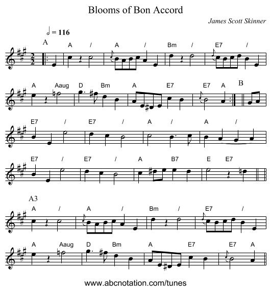 Blooms of Bon Accord - staff notation