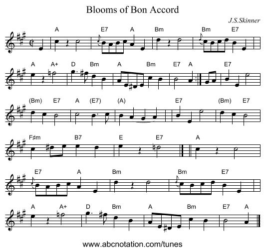 Blooms of Bon Accord - staff notation
