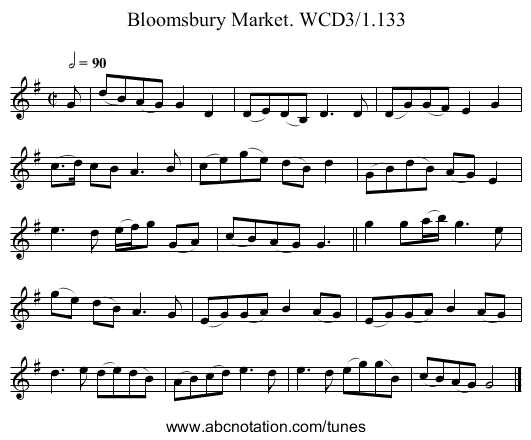 Bloomsbury Market. WCD3/1.133 - staff notation