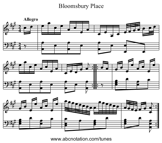 Bloomsbury Place - staff notation