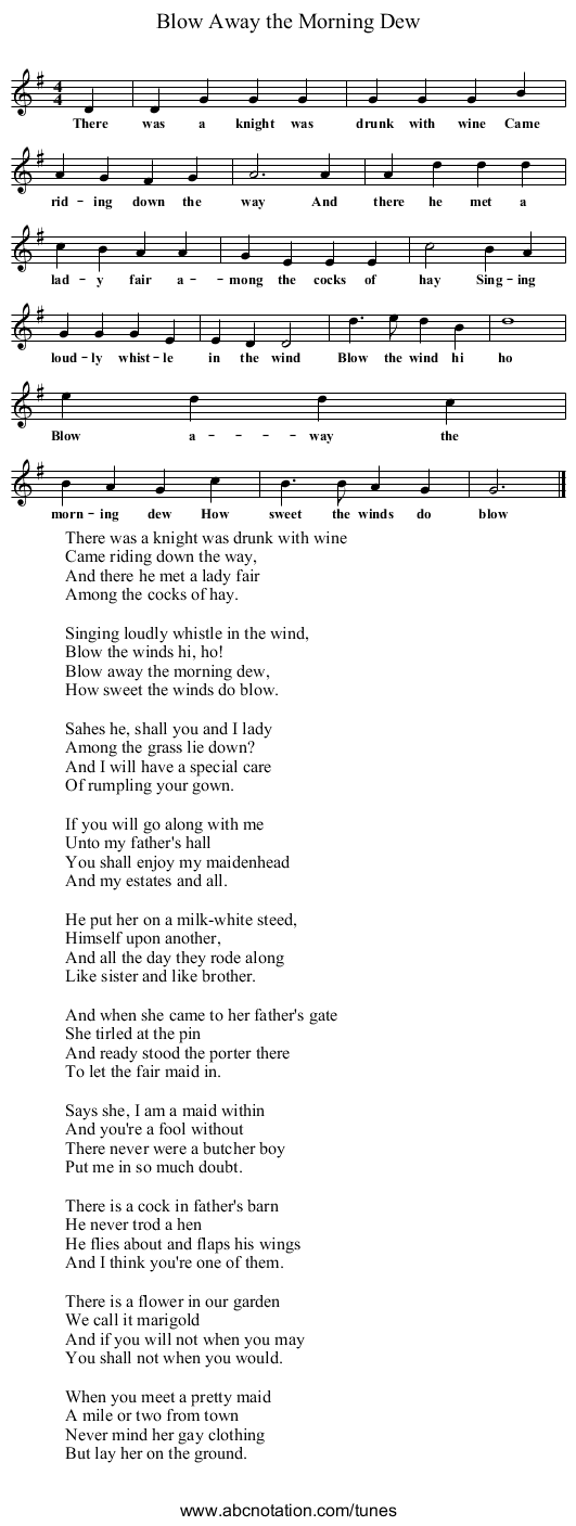 Blow Away the Morning Dew - staff notation