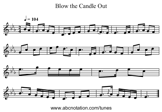 Blow the Candle Out - staff notation